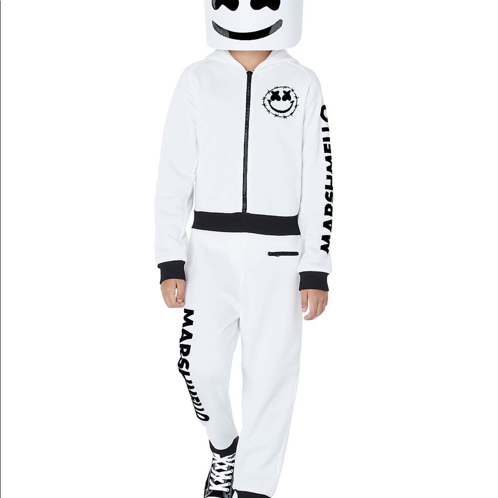 Marshmallow jumpsuit costume with mask and microphone. Kids size XL